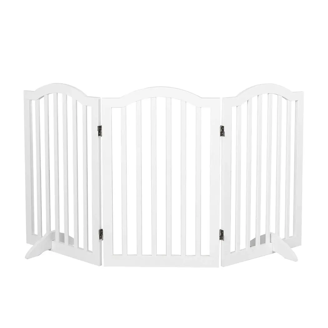 Pawz Wooden Pet Gate Dog Fence Safety Stair Barrier Security Door 3 Panels White