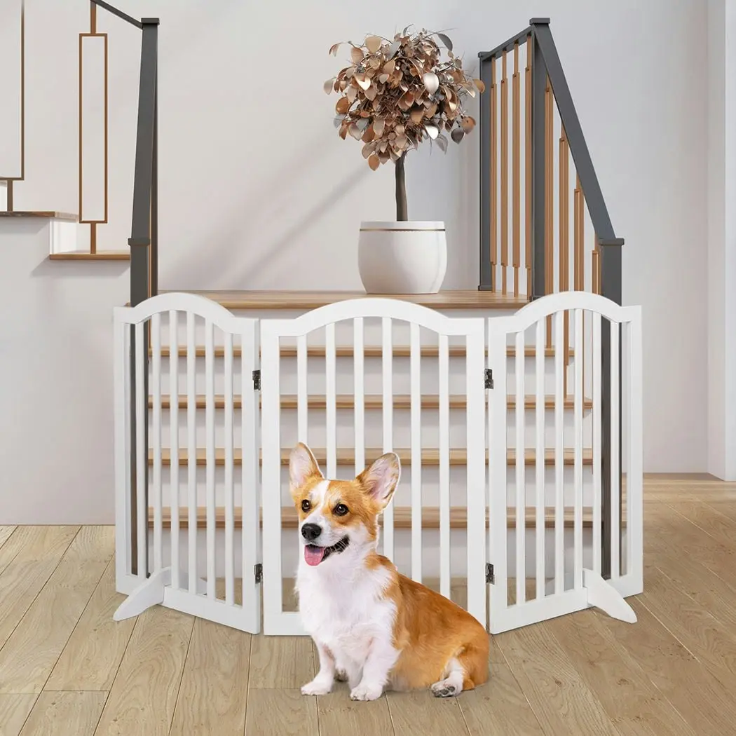 Pawz Wooden Pet Gate Dog Fence Safety Stair Barrier Security Door 3 Panels White