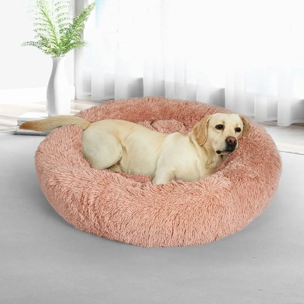 Pawz Pet Bed Cat Dog Donut Nest Calming Kennel Cave Deep Sleeping Pink XL