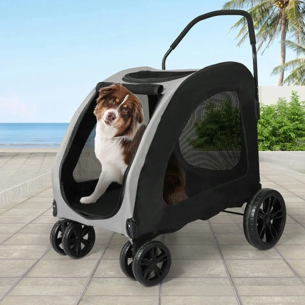 Pawz Pet Dog Stroller Pram Carrier Cat Travel Foldable 4 Wheels 50kg Capacity