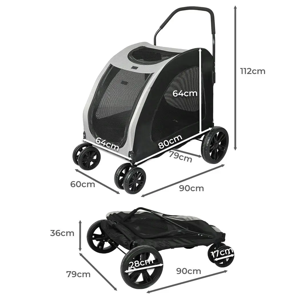 Pawz Pet Dog Stroller Pram Carrier Cat Travel Foldable 4 Wheels 50kg Capacity