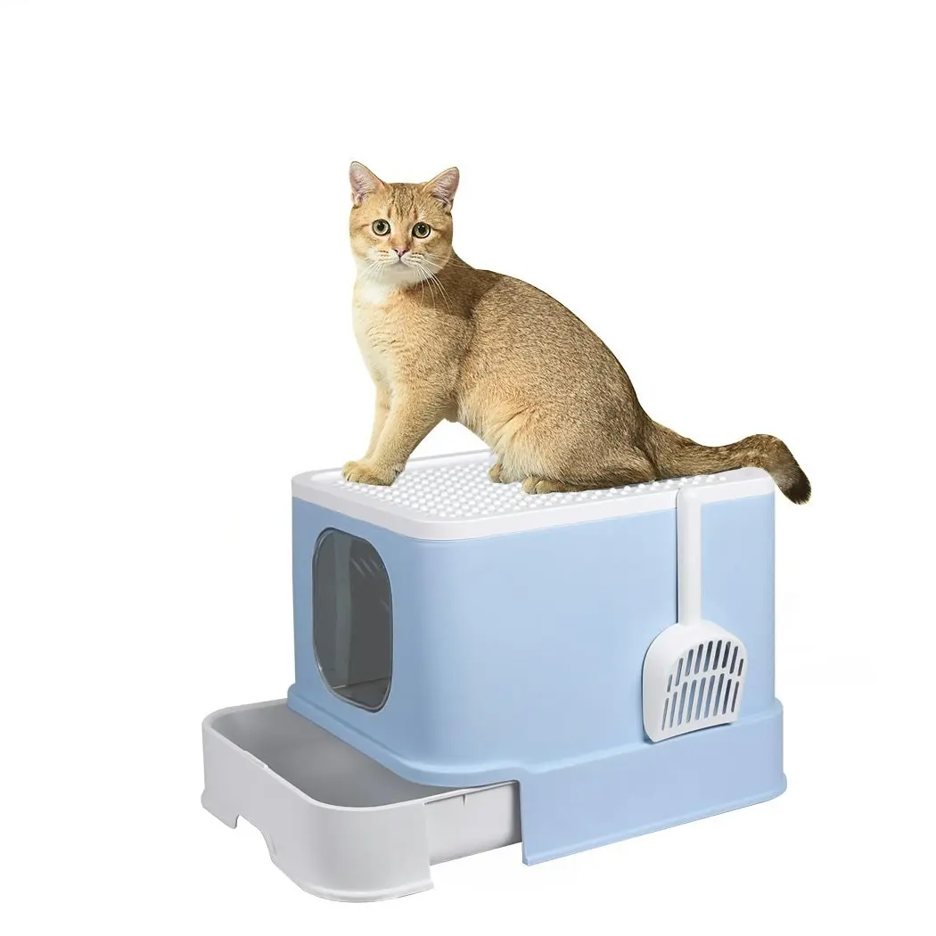 Pawz Cat Litter Box Fully Enclosed Kitty Toilet Trapping Odor Control Basin Blue