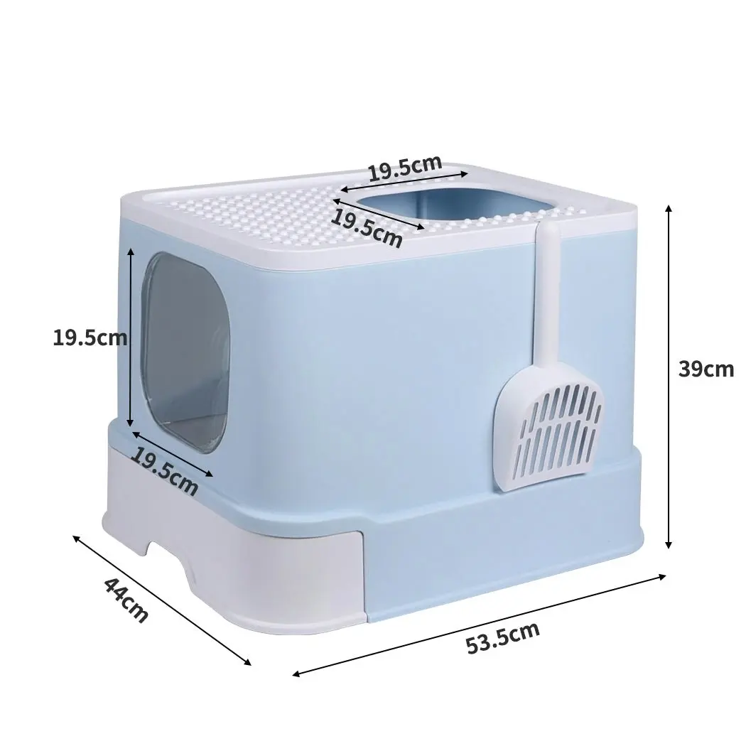 Pawz Cat Litter Box Fully Enclosed Kitty Toilet Trapping Odor Control Basin Blue