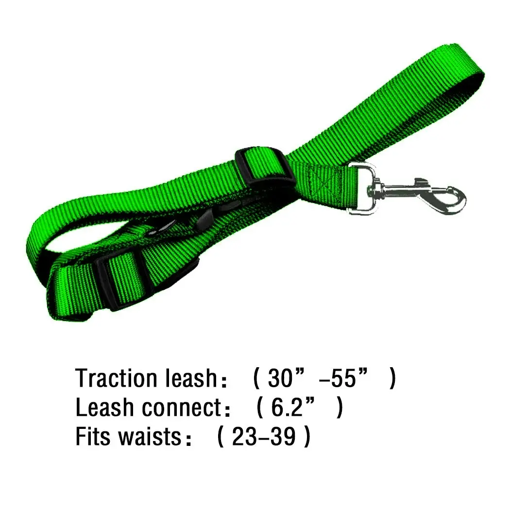 Adjustable Dog Hands Free Leash Waist Belt  Jogging Walking Running Green