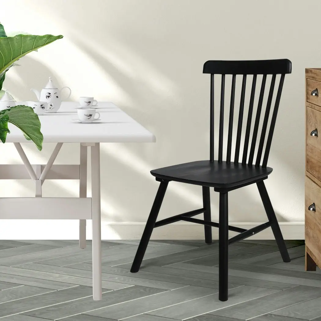 Levede 2x Dining Chairs Kitchen Winsor Chair Natural Wood Cafe Lounge Seat Black