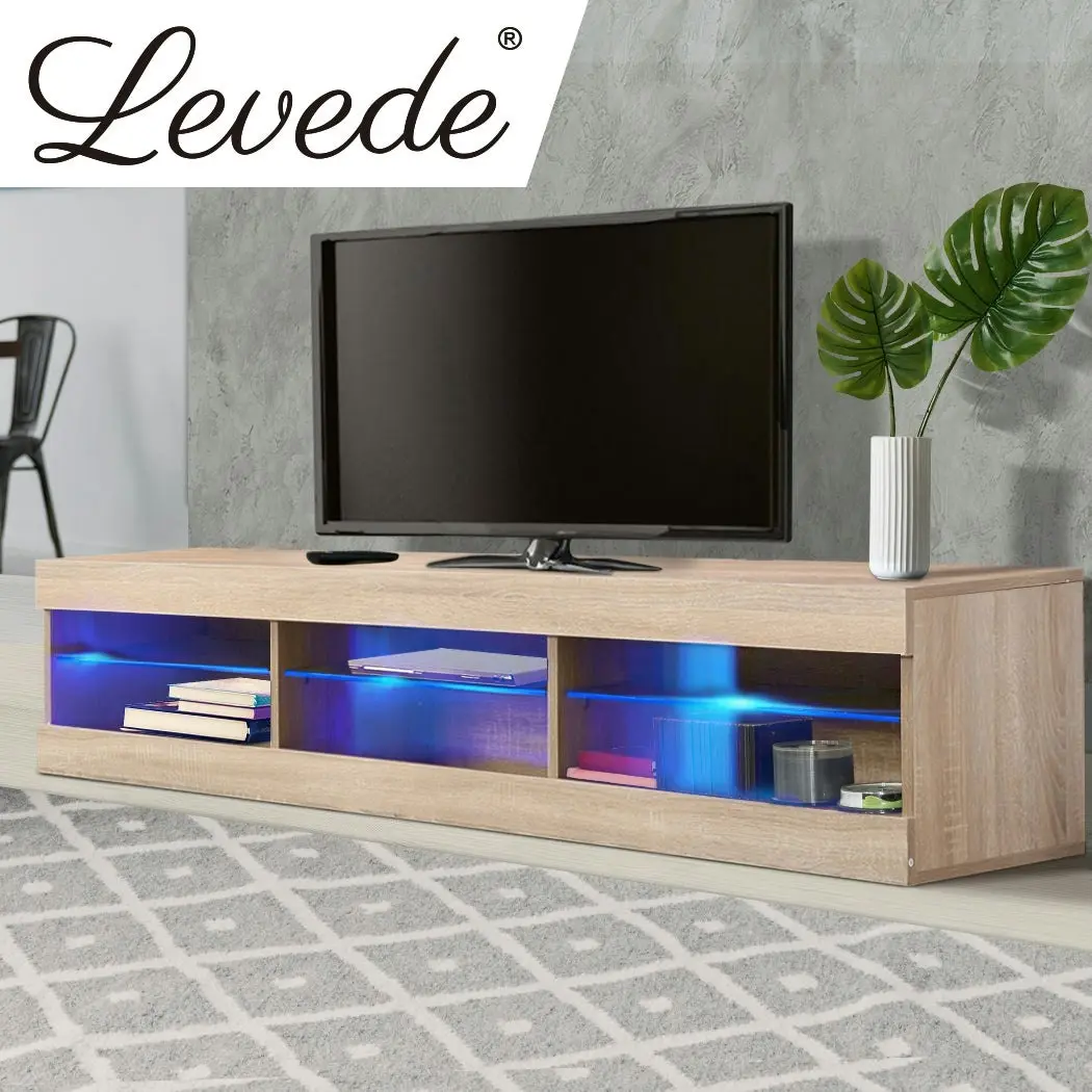 Levede LED Entertainment Center TV Stand Game Media Storage Cabinet 55" Wood