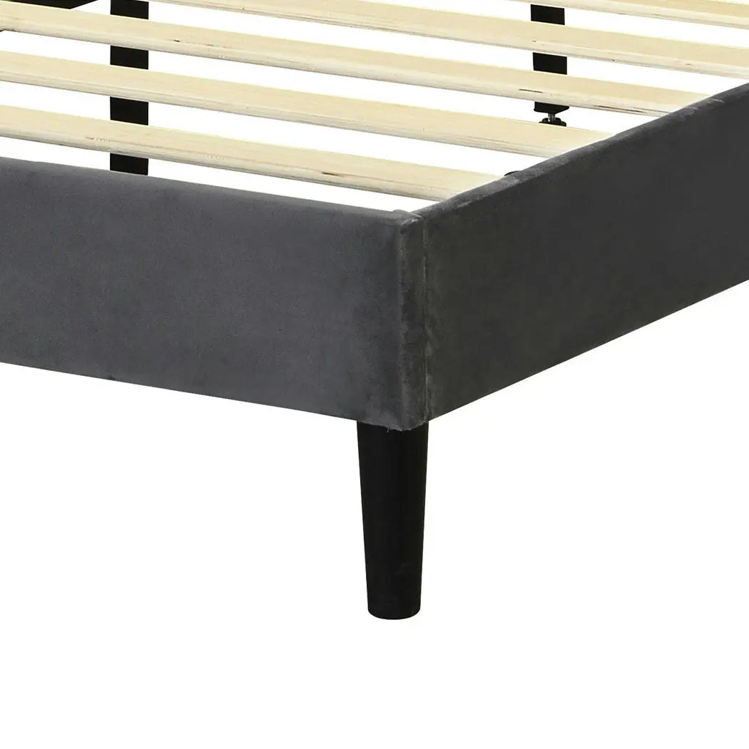 Levede Bed Frame Double Size Mattress Base Platform Wooden Velvet Headboard Grey