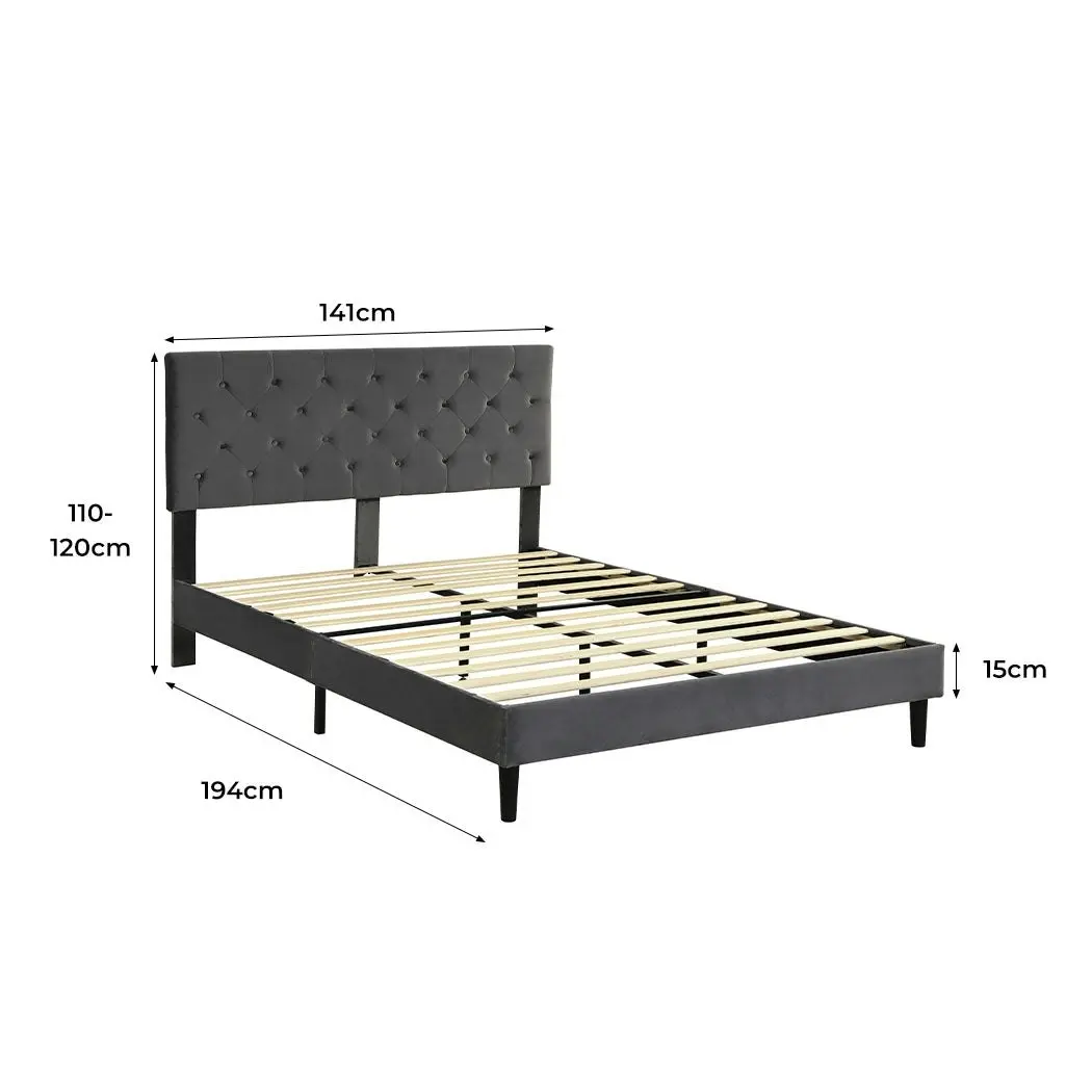 Levede Bed Frame Double Size Mattress Base Platform Wooden Velvet Headboard Grey