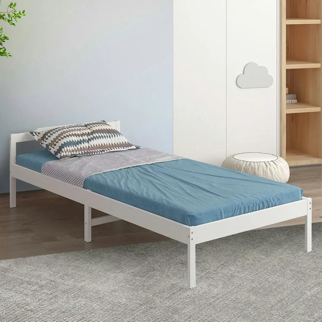 Levede Wooden Bed Frame King Single Mattress Base Solid Timber Pine Wood White