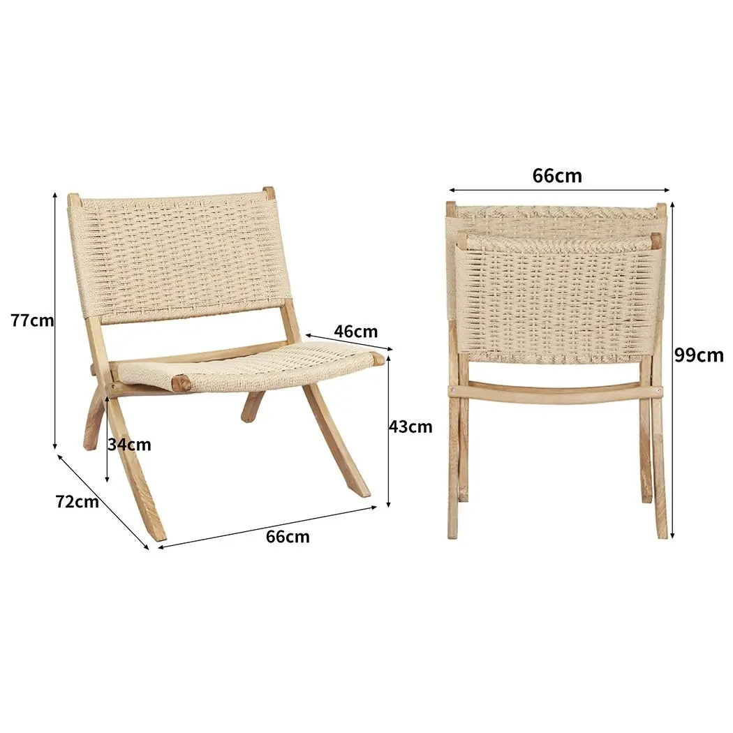 Levede Accent Chair Foldable Recliner Wooden Lounge Lounger Ash Rattan Seat