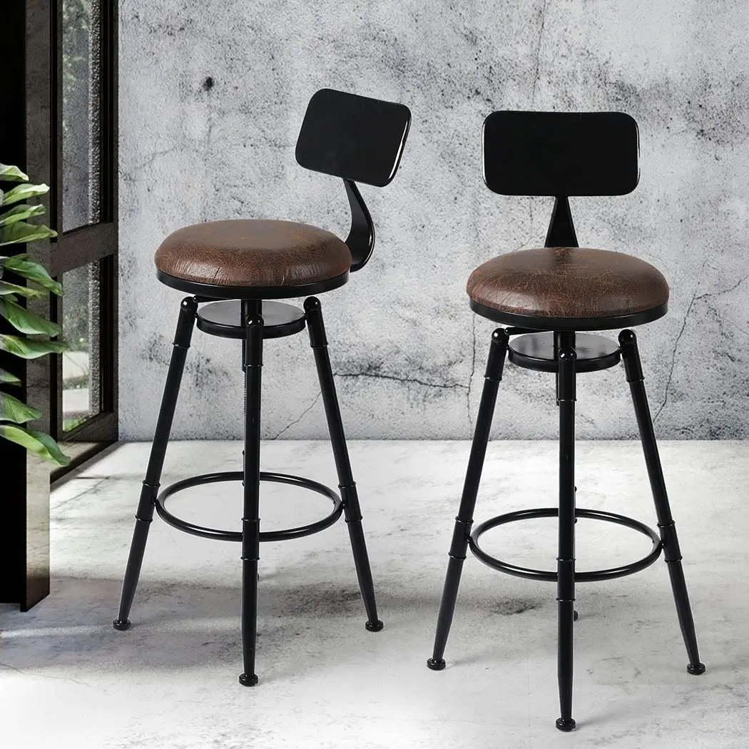 Levede 4pcs Bar Stool Kitchen Wooden Leather Barstools Industrial Swivel Chairs