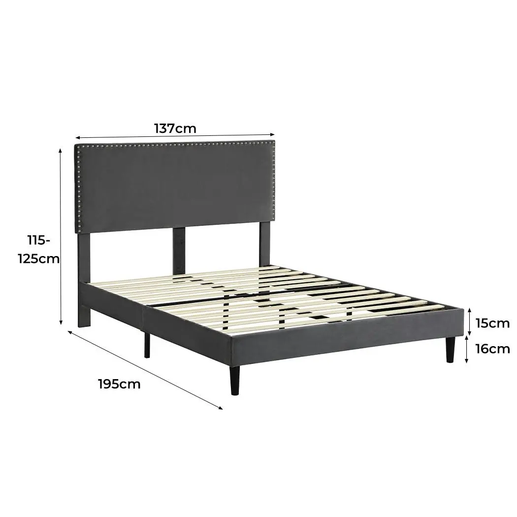 Levede Bed Frame Double Size Mattress Base Platform Wooden Velvet Headboard Grey