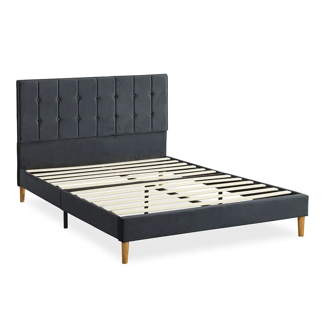 Levede Fabric Bed Frame Double Mattress Base Platform Wood Velvet Headboard Grey