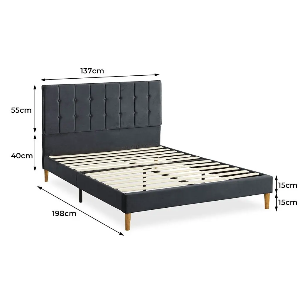 Levede Fabric Bed Frame Double Mattress Base Platform Wood Velvet Headboard Grey