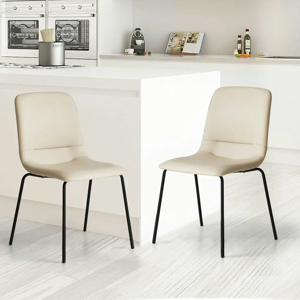 Levede Stackable Dining Chairs Kitchen Lounge Chair PU Leather Beige Set of 4