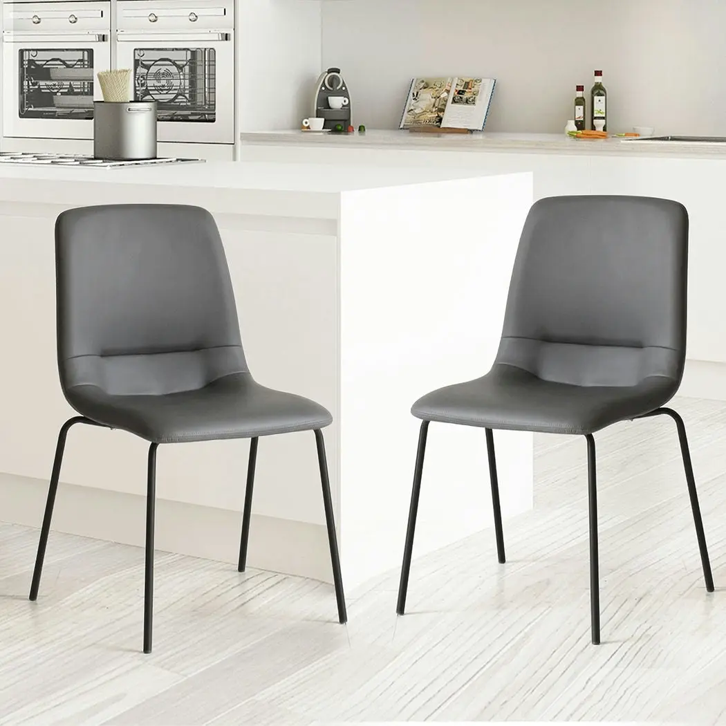 Levede Stackable Dining Chairs Kitchen Lounge Chair PU Leather Grey Set of 4