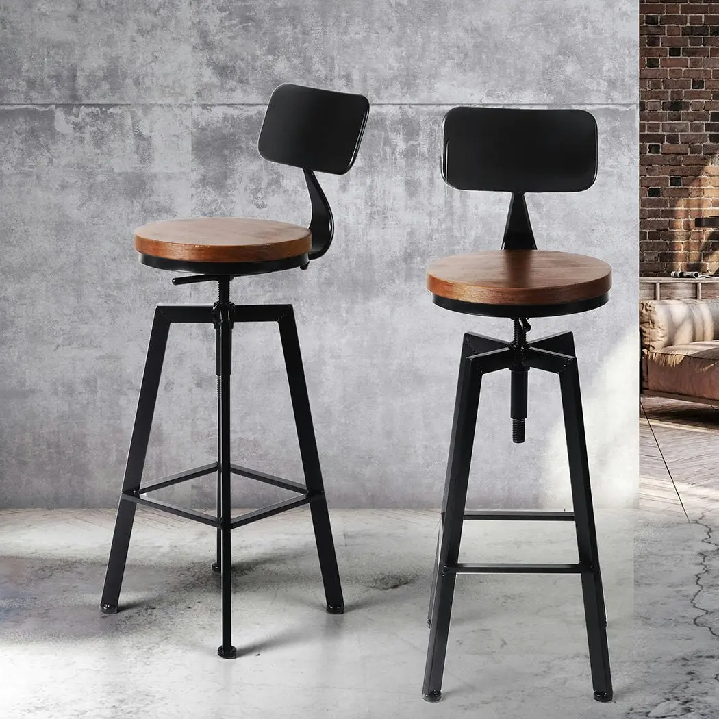 Levede 4x Bar Stool Kitchen Wooden Metal Backrest Barstools Industrial Swivel