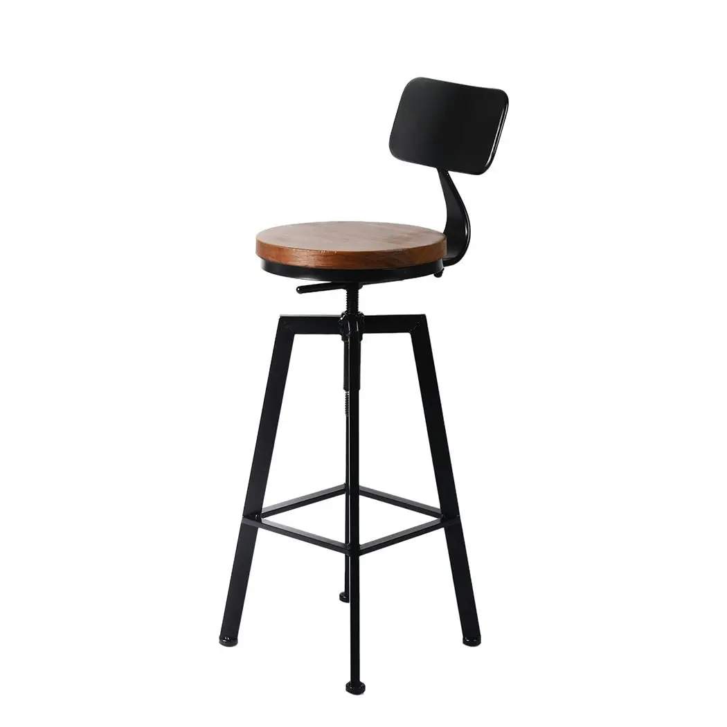 Levede 4x Bar Stool Kitchen Wooden Metal Backrest Barstools Industrial Swivel