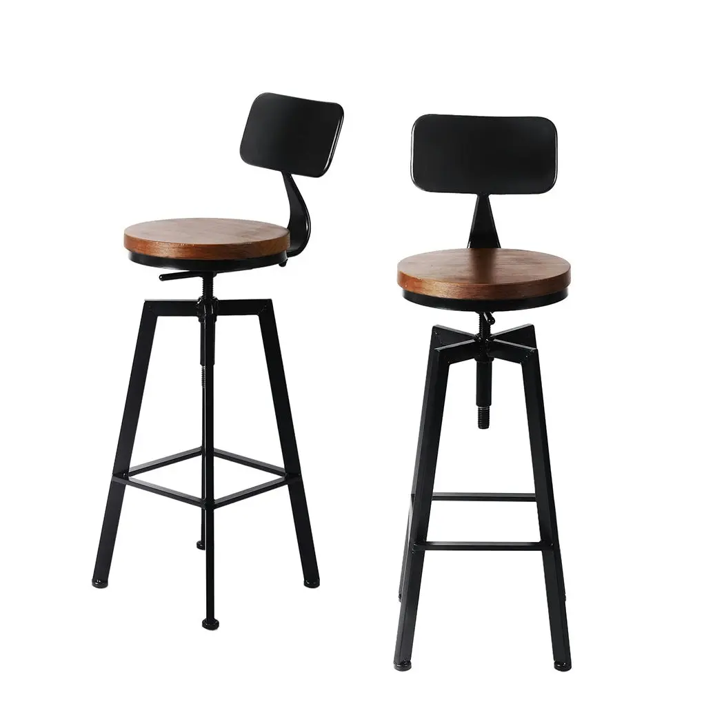 Levede 4x Bar Stool Kitchen Wooden Metal Backrest Barstools Industrial Swivel