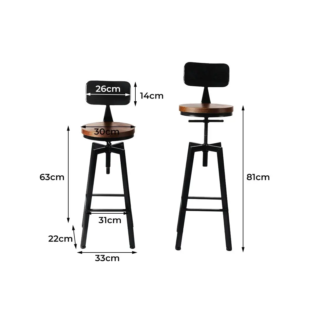 Levede 4x Bar Stool Kitchen Wooden Metal Backrest Barstools Industrial Swivel