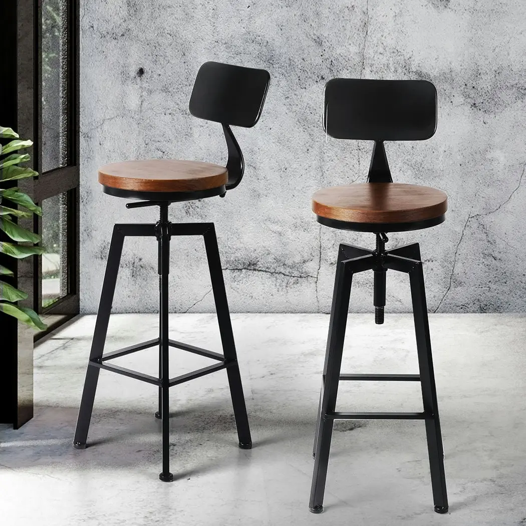 Levede 4x Bar Stool Kitchen Wooden Metal Backrest Barstools Industrial Swivel