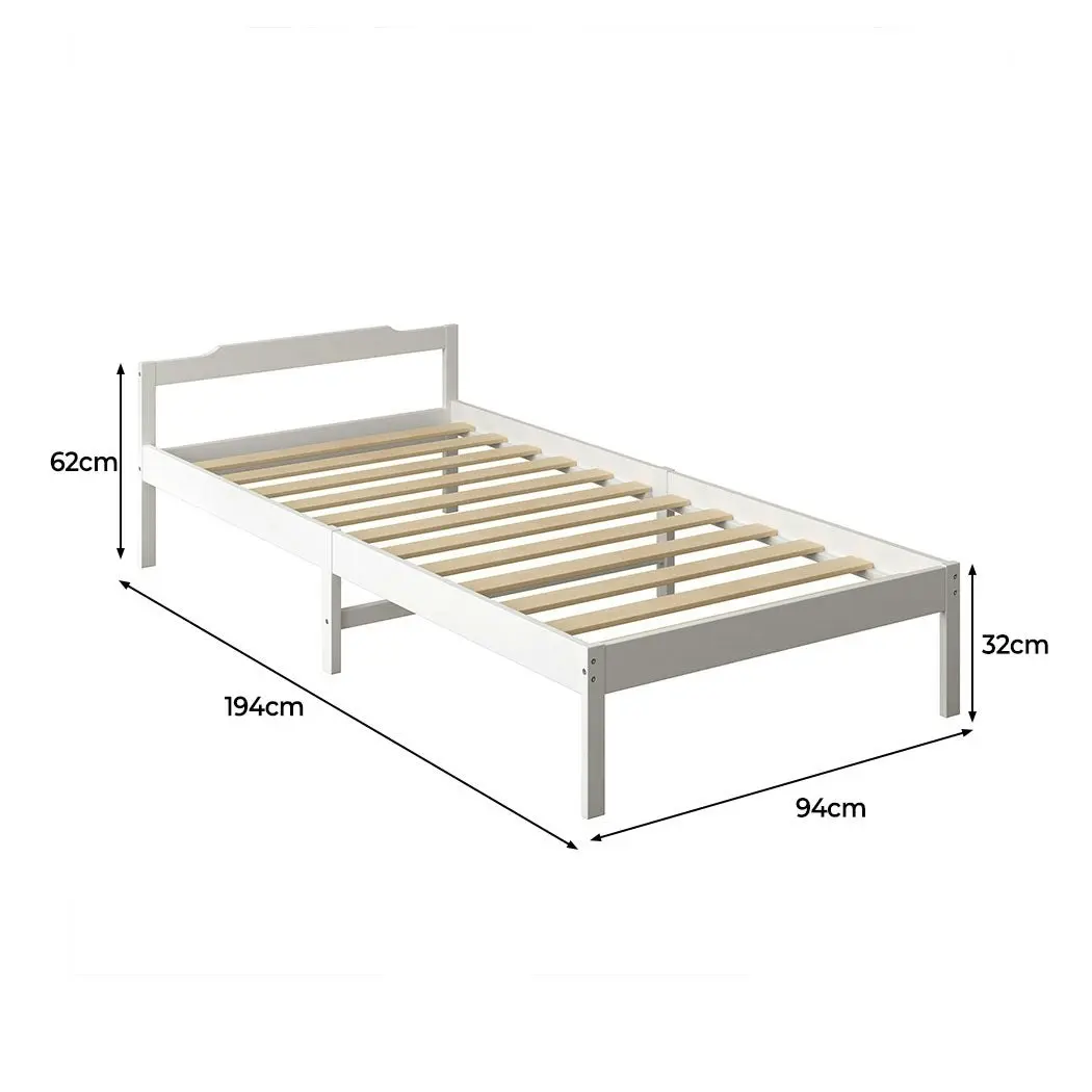 Levede Wooden Bed Frame Single Size Mattress Base Solid Timber Pine Wood White