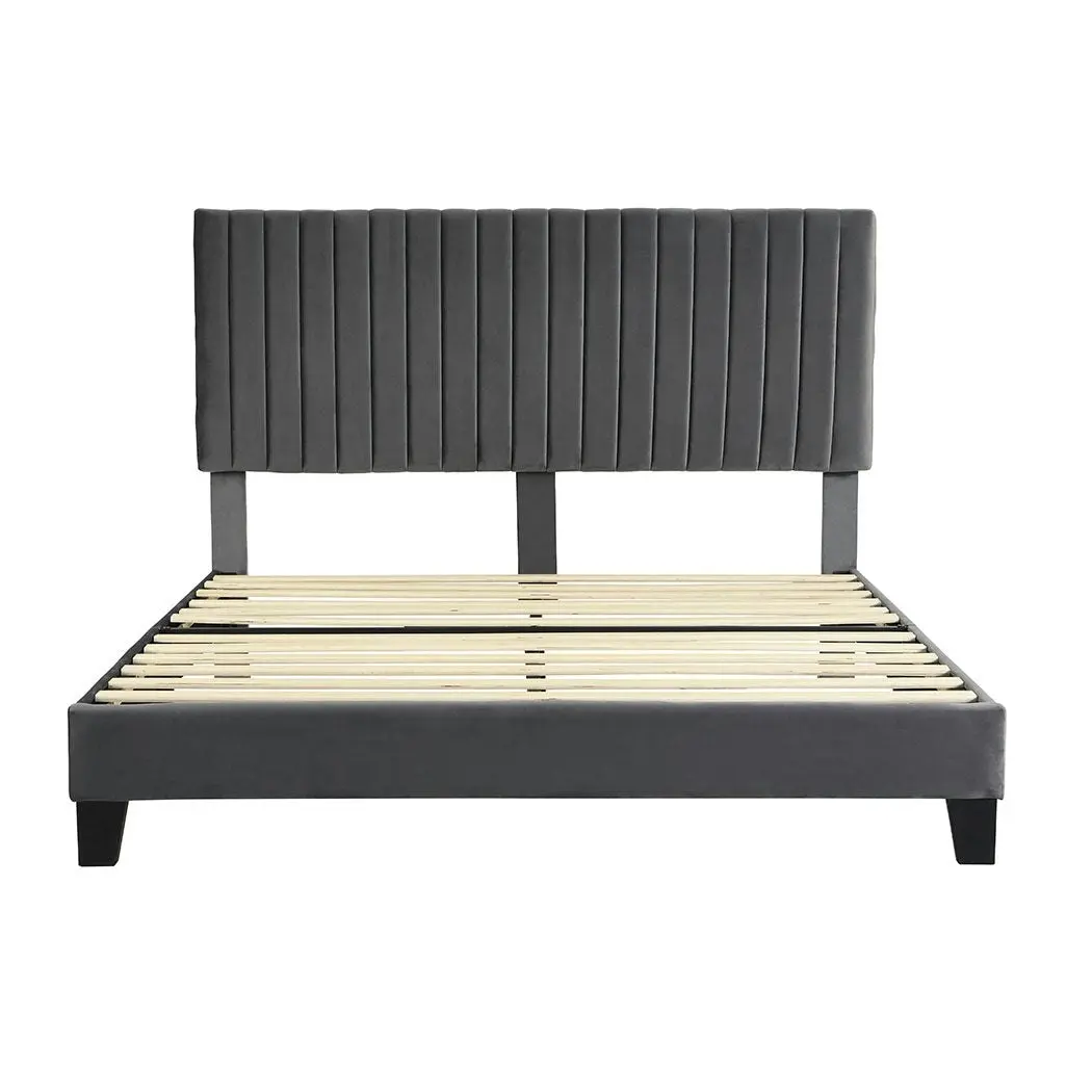 Levede Bed Frame Queen Size Mattress Base Platform Wooden Velvet Headboard Grey