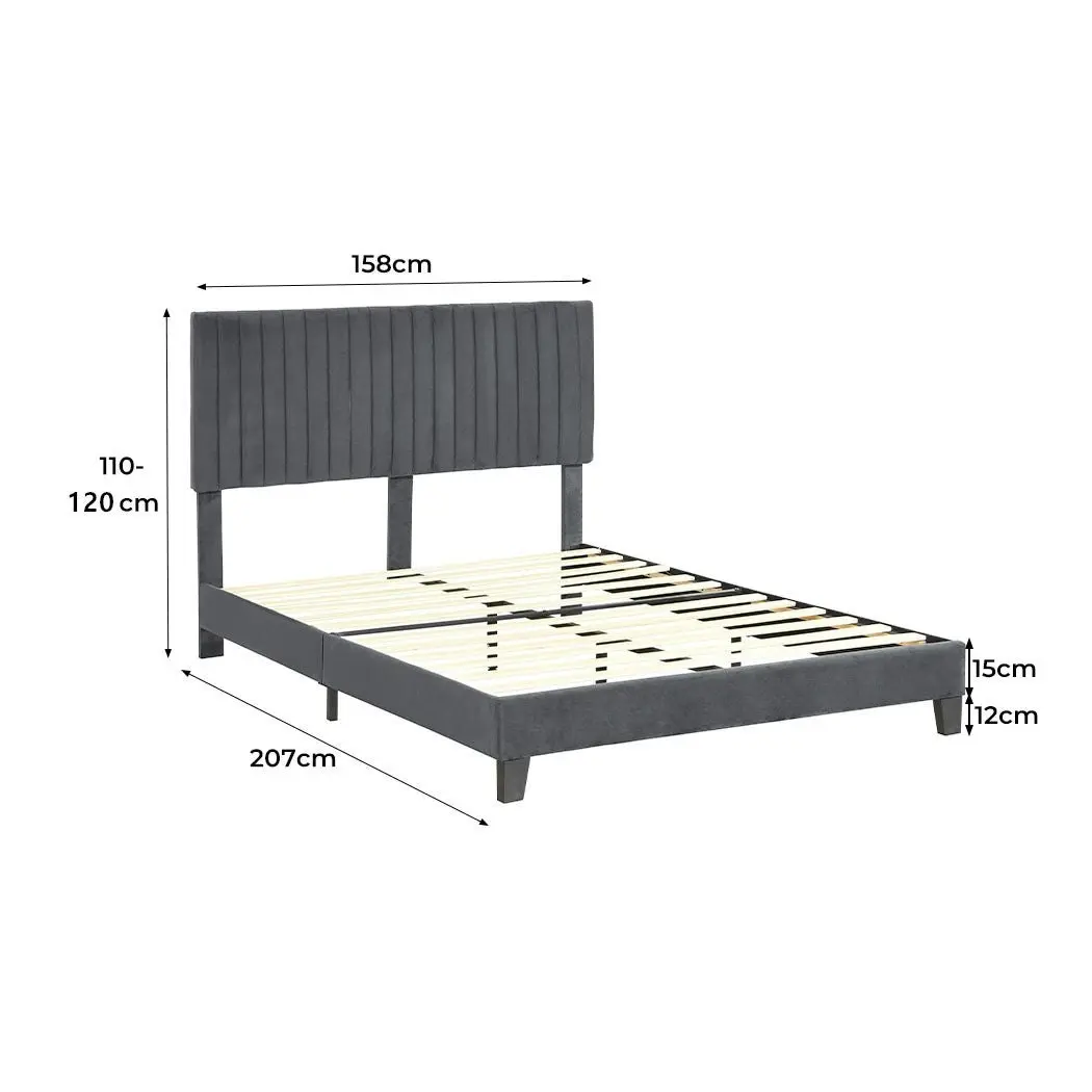 Levede Bed Frame Queen Size Mattress Base Platform Wooden Velvet Headboard Grey