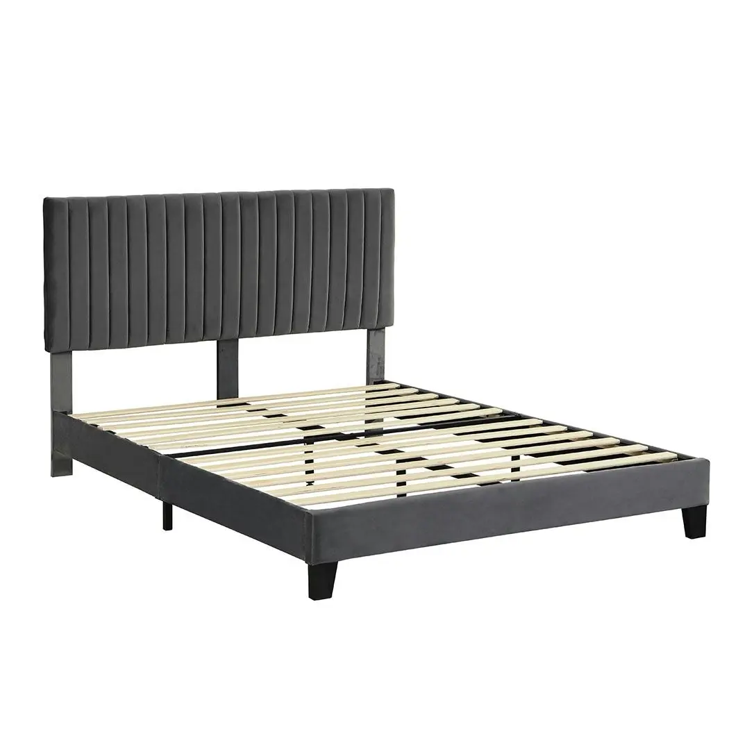 Levede Bed Frame Queen Size Mattress Base Platform Wooden Velvet Headboard Grey