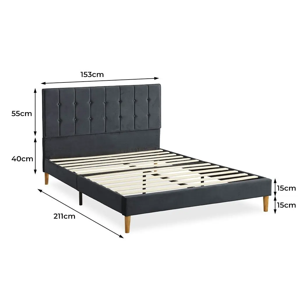 Levede Bed Frame Queen Size Mattress Base Platform Wooden Velvet Headboard Grey