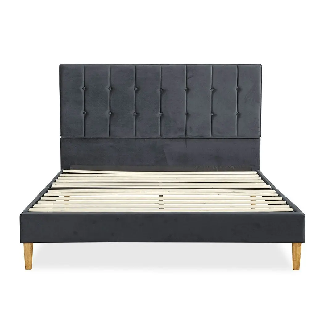 Levede Bed Frame Queen Size Mattress Base Platform Wooden Velvet Headboard Grey