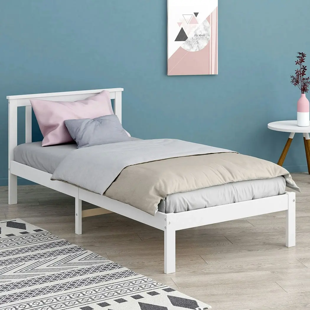 Levede Wooden Bed Frame King Single Full Size Mattress Base Timber White