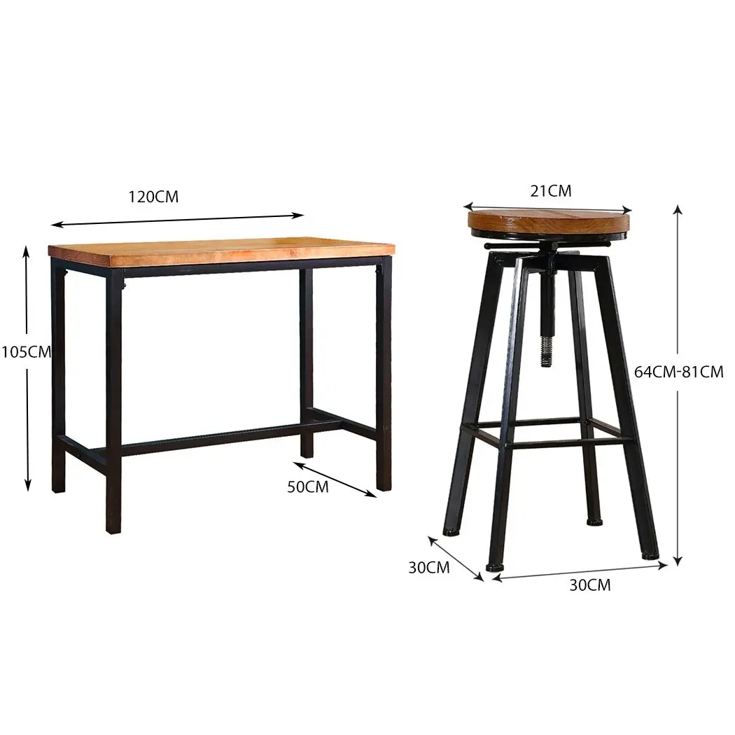 Levede 3pcs Bar Table Barstools Industrial Wood Chair Set Home Kitchen Pub