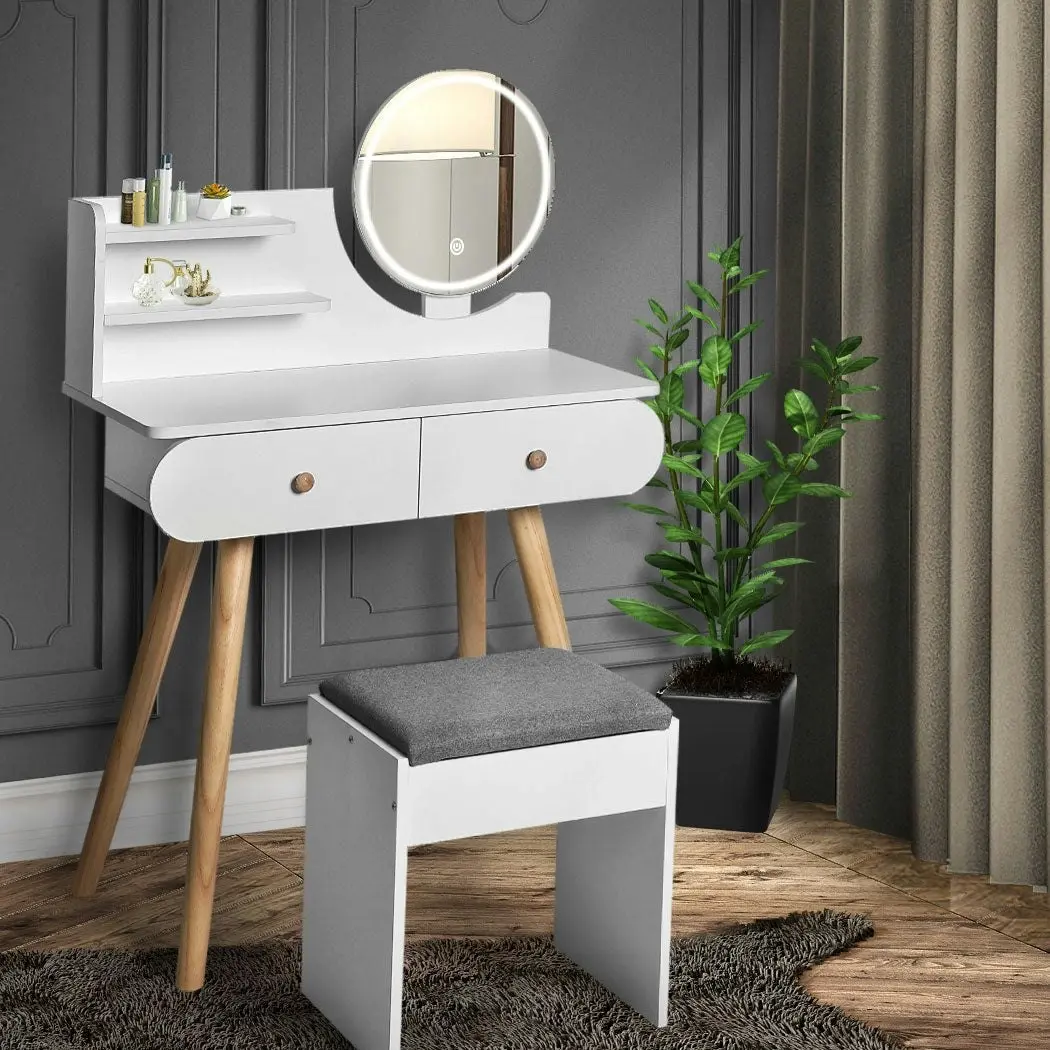 Levede Dressing Table Stool LED Mirror Jewellery Cabinet Makeup Storage 3 Colour