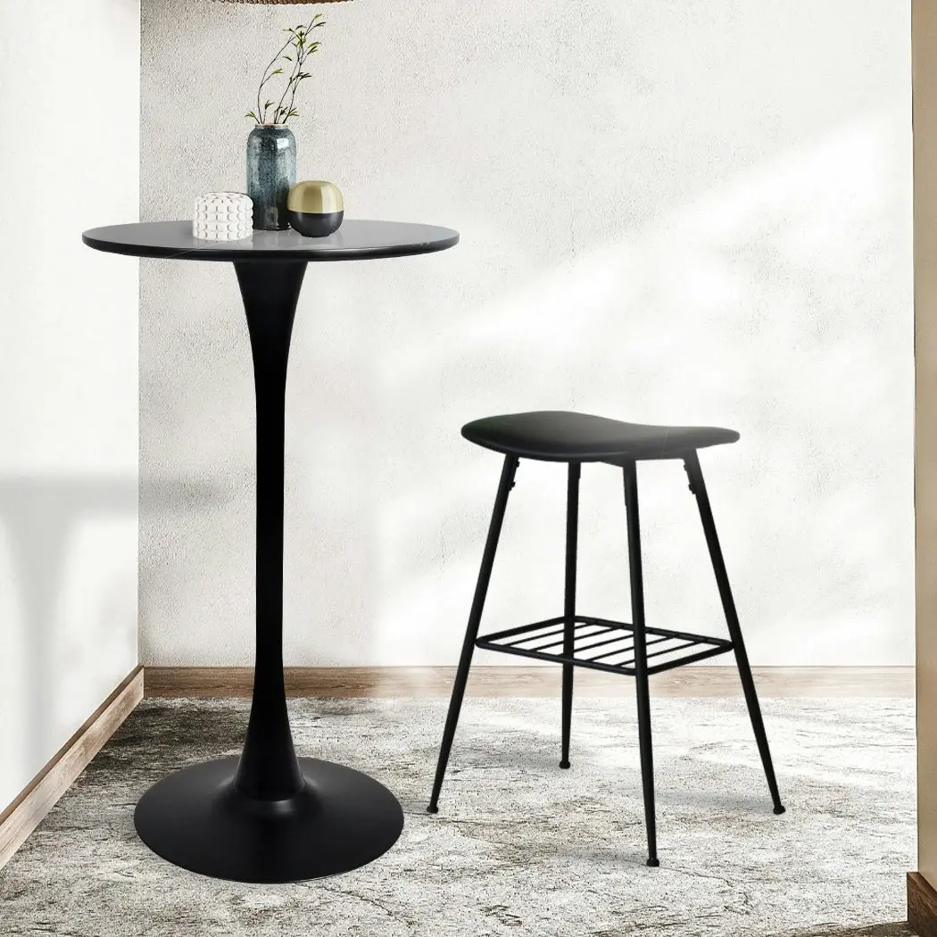 Levede 2x Round Bar Table Pub Tables Kitchen Marble Tulip Metal Base Black