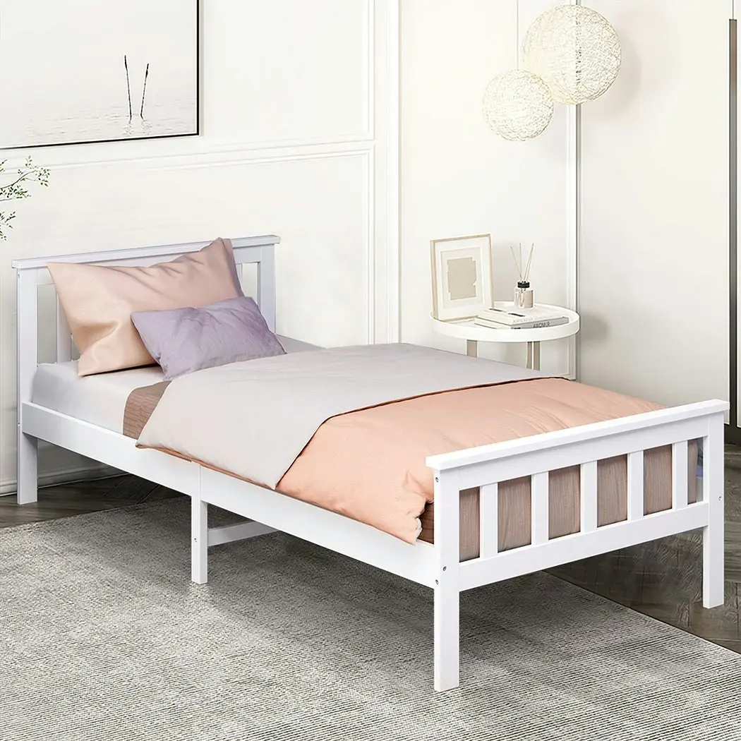 Levede Single Size Bed Frame Wooden Mattress Base Solid Pine Wood White