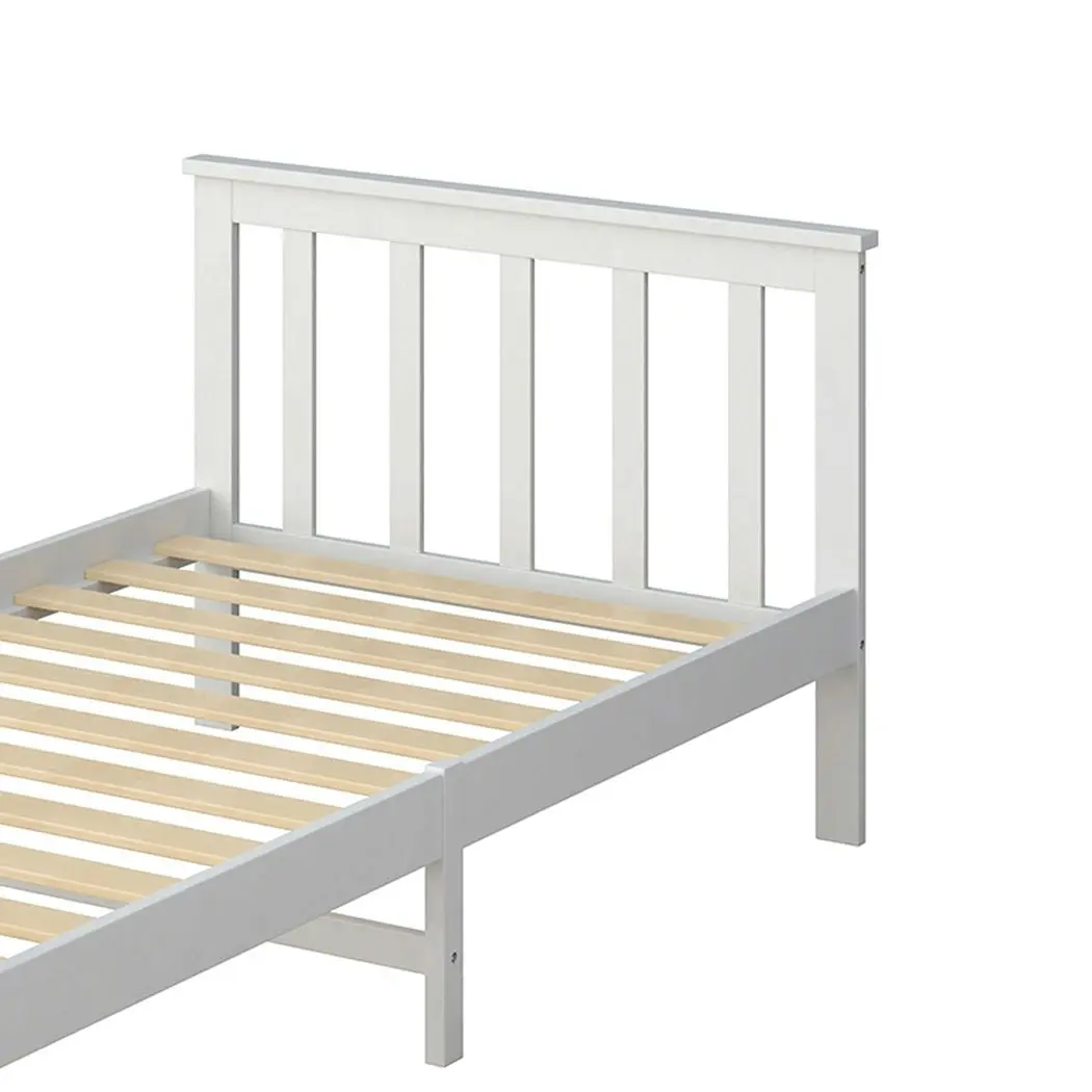 Levede Single Size Bed Frame Wooden Mattress Base Solid Pine Wood White