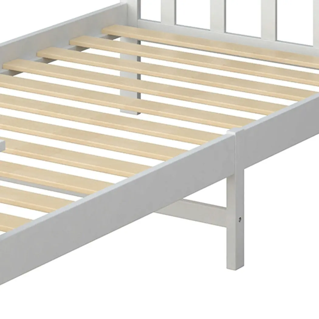 Levede Single Size Bed Frame Wooden Mattress Base Solid Pine Wood White