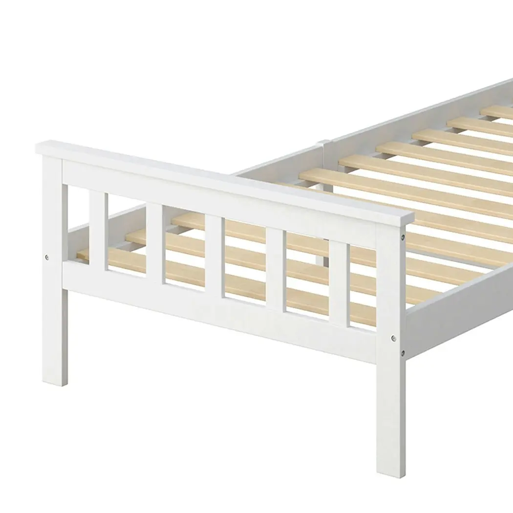 Levede Single Size Bed Frame Wooden Mattress Base Solid Pine Wood White