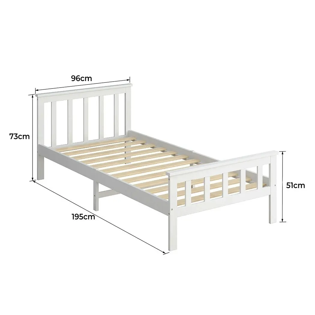 Levede Single Size Bed Frame Wooden Mattress Base Solid Pine Wood White