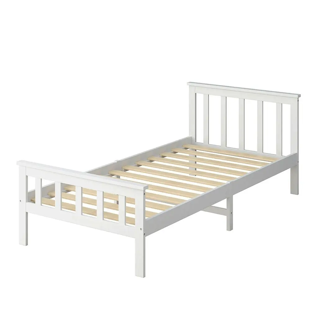 Levede Single Size Bed Frame Wooden Mattress Base Solid Pine Wood White