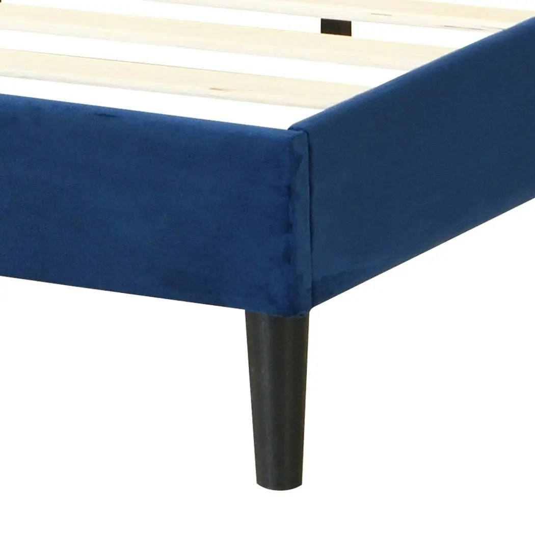 Levede Bed Frame Queen Size Mattress Base Platform Wooden Velvet Headboard Blue