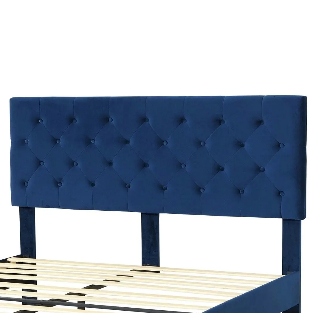 Levede Bed Frame Queen Size Mattress Base Platform Wooden Velvet Headboard Blue