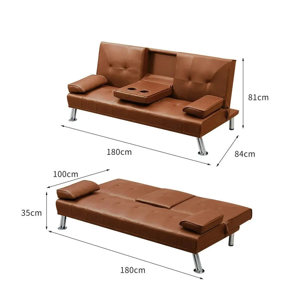 Levede Sofa Bed Adjustable Recliner Lounge Couch Leather 3 Seater Cup Holder