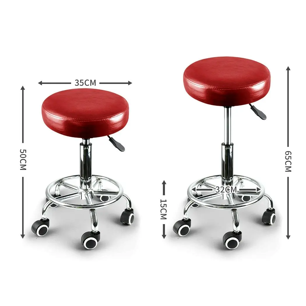 Levede Salon Stool Swivel Barber Stools Bar Chairs Lift Hairdressing Round Red