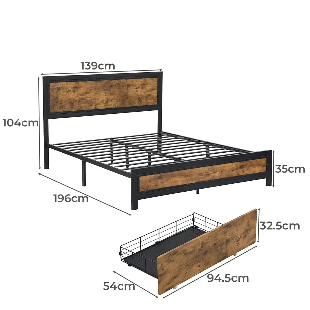 Levede Metal Bed Frame Double Mattress Base Platform Wooden 4 Storage Drawers