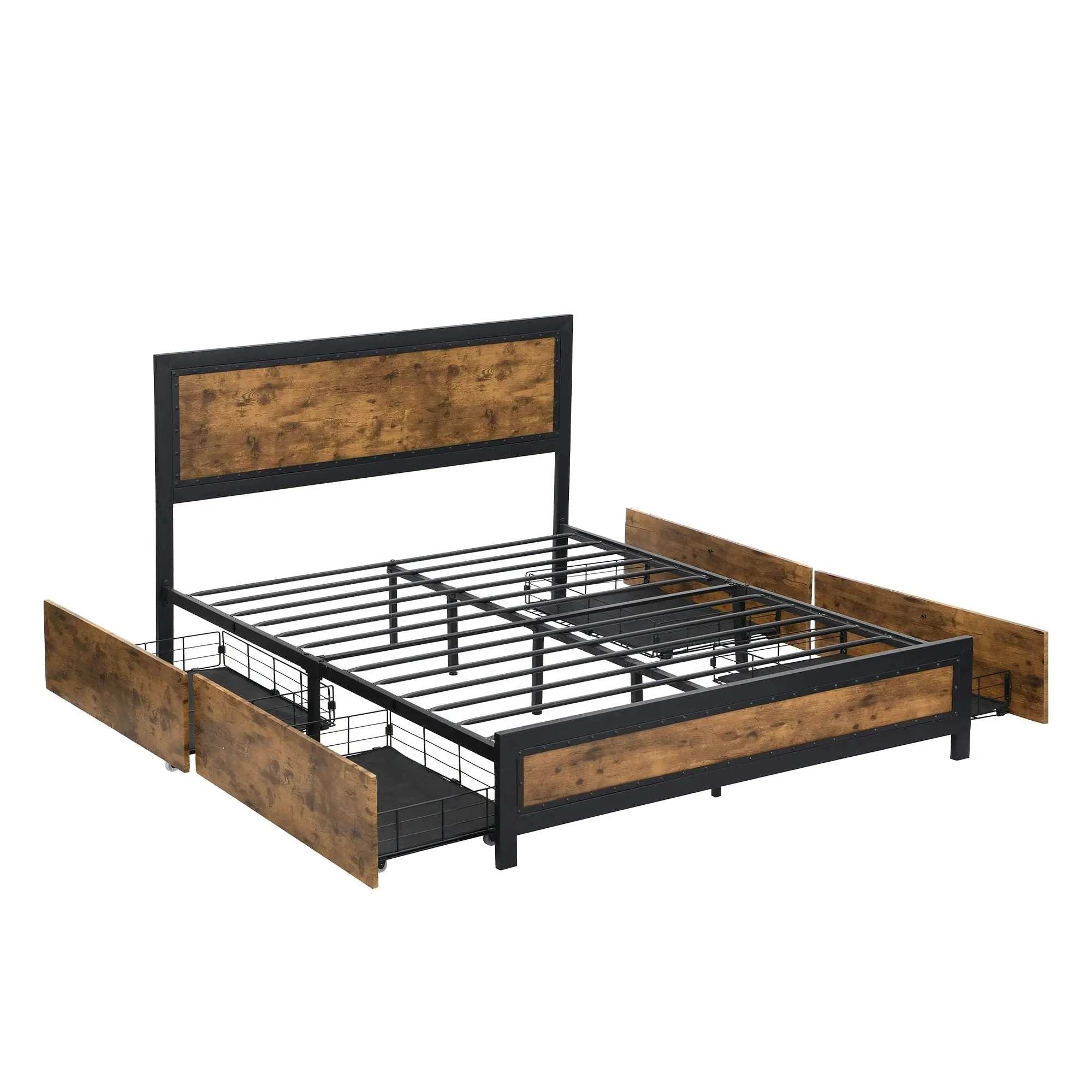 Levede Metal Bed Frame Double Mattress Base Platform Wooden 4 Storage Drawers