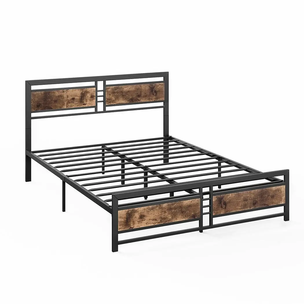 Levede Metal Bed Frame Double Mattress Base Platform Wooden Headboard Industrial