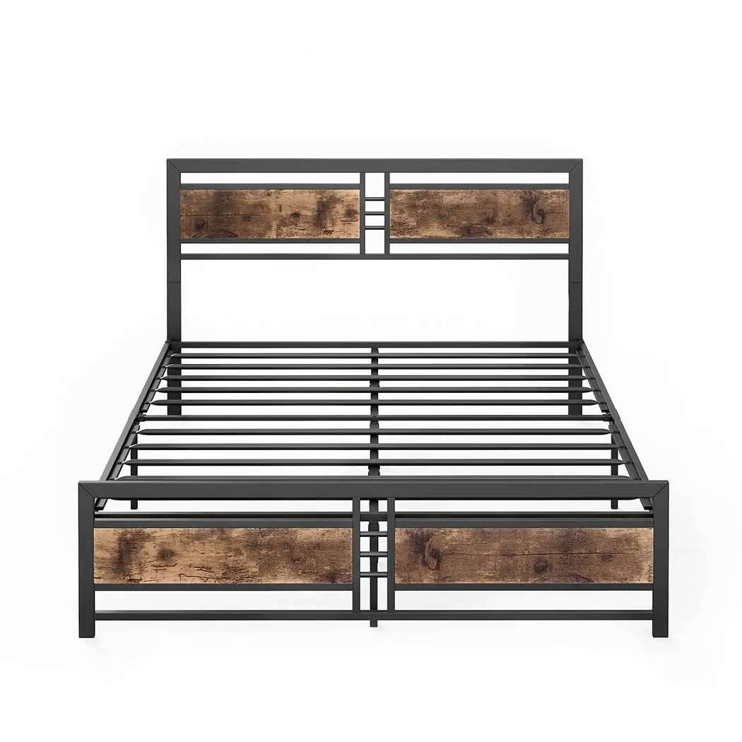 Levede Metal Bed Frame Double Mattress Base Platform Wooden Headboard Industrial