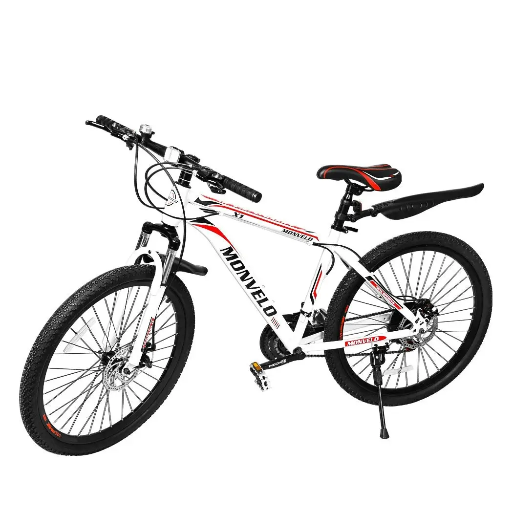 Monvelo 29'' Mountain Bicycle White Racing Bike 21 Speed Dual Disc Brake Steel